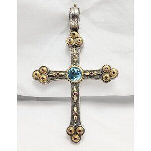 Konstantino 18K Gold Sterling Silver Garnet Tourmaline Topaz Cross Charm Pendant